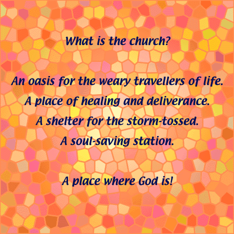Pix of What is the Church? text on stained glass effect